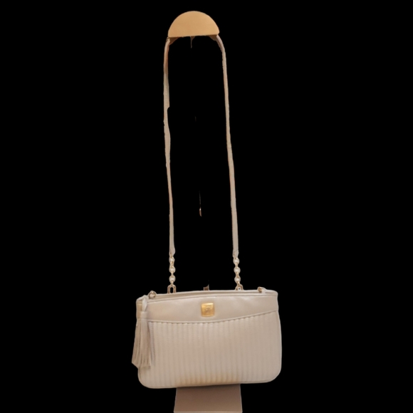 Vintage Anne Klein Beige Crossbody Bag with Gold Details, Wristlet and Key Chain - Picture 2 of 15